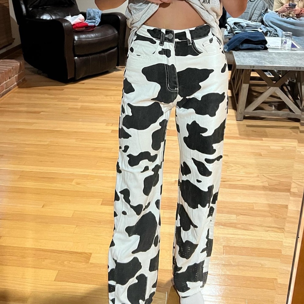 Cow print jeans